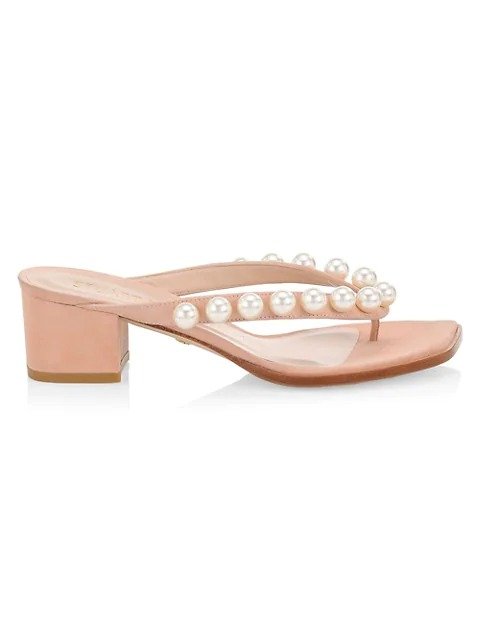 Goldie Embellished Suede Block-Heel Thong Sandals