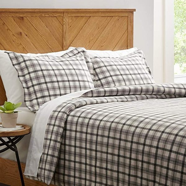 Rustic Plaid Flannel Duvet Cover Set, Full / Queen, Black and White