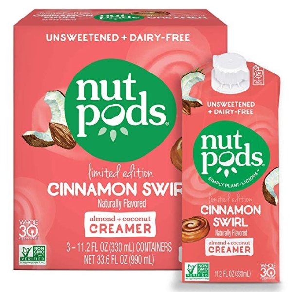 Cinnamon Swirl, Unsweetened Dairy-Free Liquid Coffee Creamer Made From Almonds and Coconuts (3-pack)