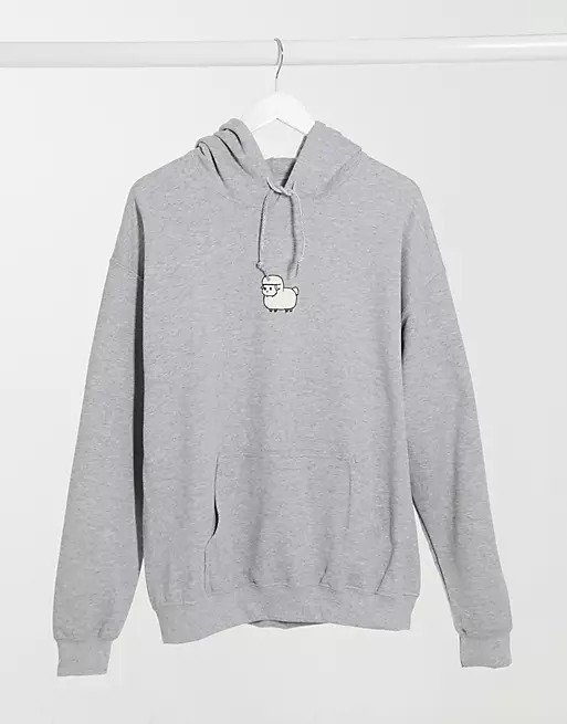 oversized hoodie with sheep print in gray