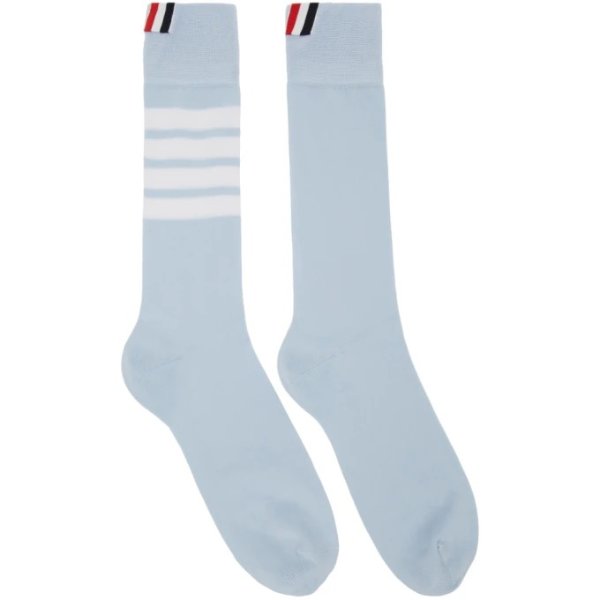 - Blue 4-Bar Mid-Calf Socks