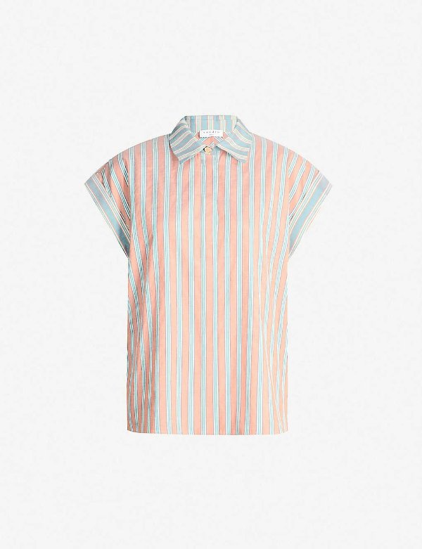 Striped short-sleeved woven top