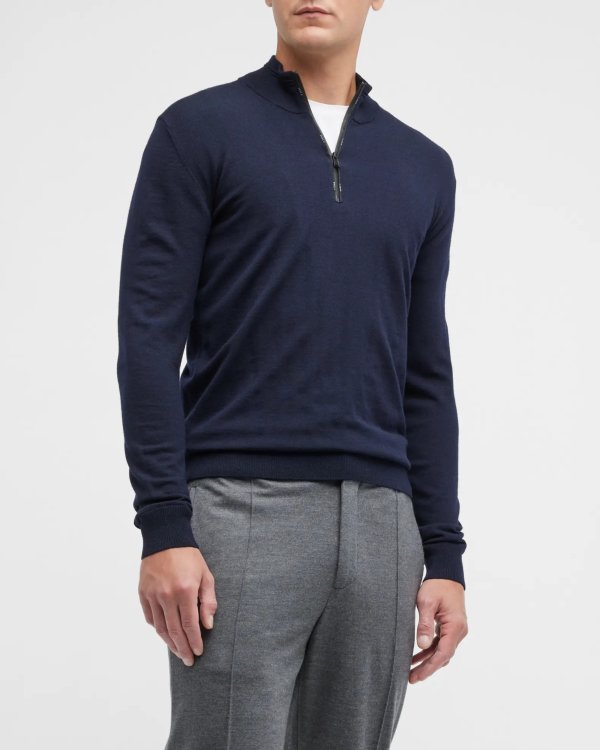 Men's Quarter-Zip Wool-Blend Sweater