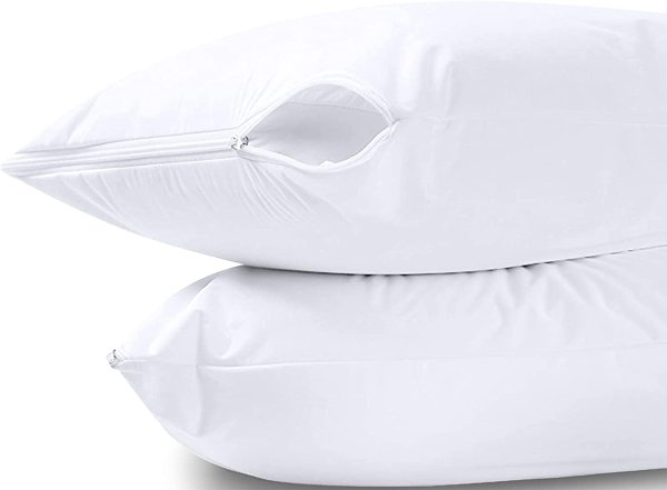 Bedding Waterproof Pillow Protector Zippered (2 Pack) Queen – Bed Bug Proof Pillow Encasement 20 x 28 Inches