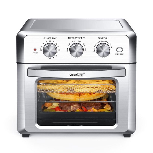 19 Qt. Silver Stainless Steel Air Fryer Toaster Oven with Roast, Bake, Broil, Reheat, Accessories & Recipes Included