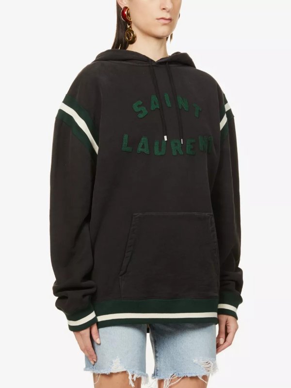 SAINT LAURENTLogo-applique relaxed-fit cotton-jersey hoody
