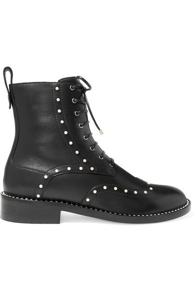 Hannah faux pearl-embellished leather ankle boots