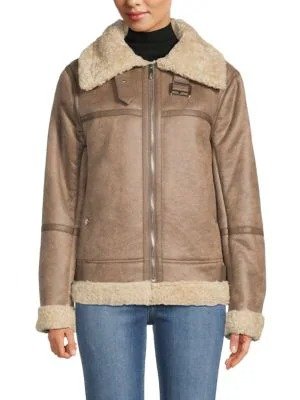 Faux Shearling Lined Faux Leather Jacket