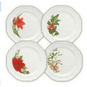 Antique White Assorted Christmas Dinner Plates, Set of 4