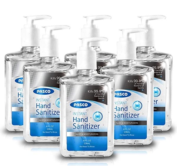 Hand Sanitizer, Pump Bottle Sanitizer, 70% Alcohol, 8 Fl Oz (Pack of 6), with Aloe and Moisturizers, Protect Against Germs