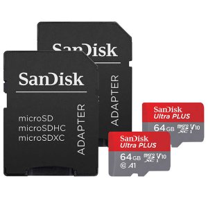 SanDisk Ultra Plus 64 GB microSD with Adapters 2-pack