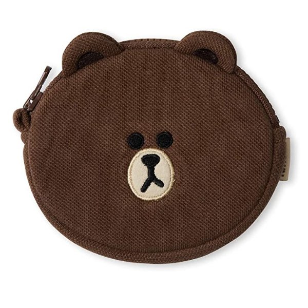 Line Friends BROWN Character Small Plush Coin Purse ID Card Wallet Pouch with Zipper, Brown