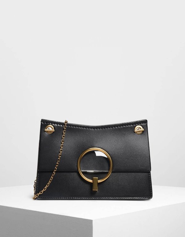 Black Lucite Buckle Clutch | CHARLES & KEITH