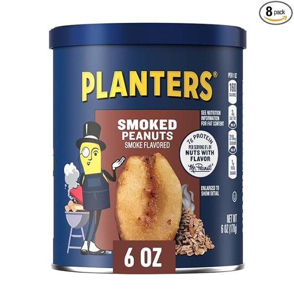 Peanuts, Smoked 6 Ounce Canister (Pack of 8)