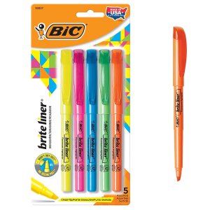 Roll over image to zoom in BIC Brite Liner Highlighter, Chisel Tip, Assorted Highlighter Colors, 5-Count, Chisel Tip for Broad Highlighting or Fine Underlining