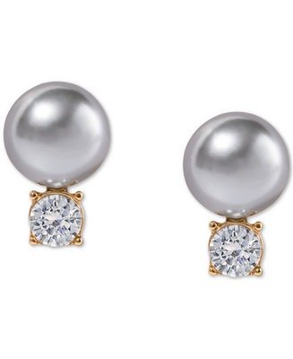 Gold-Tone Crystal & Imitation Pearl Stud Earrings, Created for Macy's