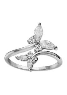 Cubic Zirconia Bypass Butterfly Ring in Sterling Silver