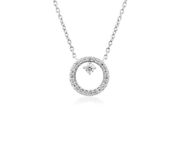 Diamond Petite Circle with Accent Pendant in 14k White Gold (1/10 ct. tw.) | Blue Nile