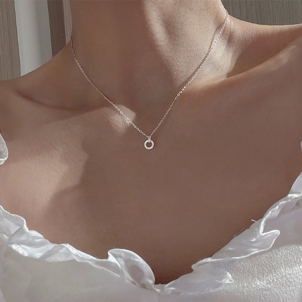 2.71US $ 59% OFF|925 Sterling Silver Necklace Flash Diamond Geometric Double Circle Pendant Female Simple Clavicle Chain Wedding Jewelry Gift - Necklaces - AliExpress