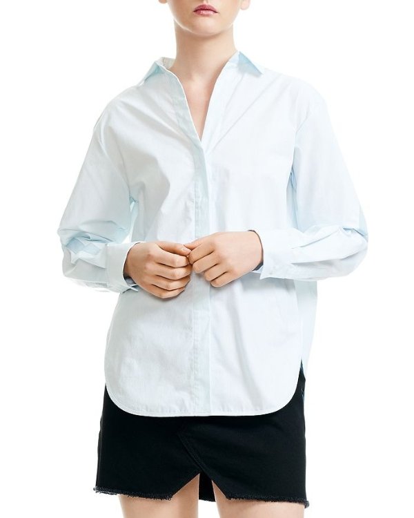 Charme Stripe-Inset Button-Down Shirt