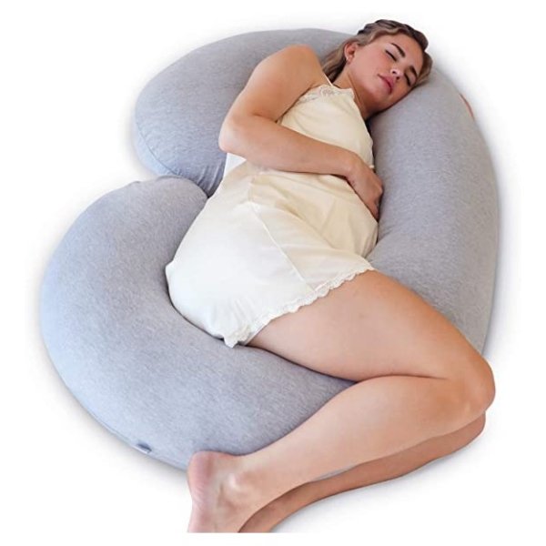 The CeeCee Pillow Pregnancy Pillow C-Shape Full Body Maternity Pillow (Grey Jersey Cover)- Support for Back, Hips, Legs, Belly a Pregnancy Must Haves, Maternity Pillows for Sleeping