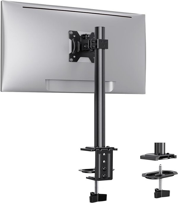Ergear Monitor Mount for Most 13-32" Computer Screens up to 17.6lbs, Improved LCD LED Monitor Riser, Adjustable Height and Angle, Single Desk Mount Stand, Black, EGCM12