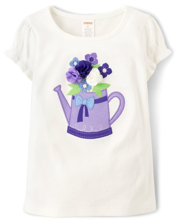 Girls Embroidered Floral Watering Can Top - Lovely Lavender - bunnys tail