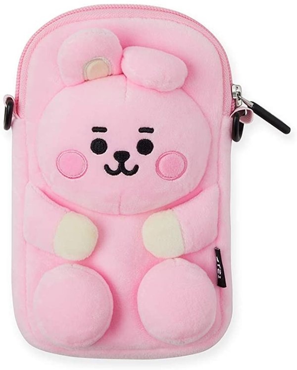 Official Merchandise by Line Friends - Cooky Character Plush Figure Design Mini Messenger Shoulder Cross Bag, Pink
