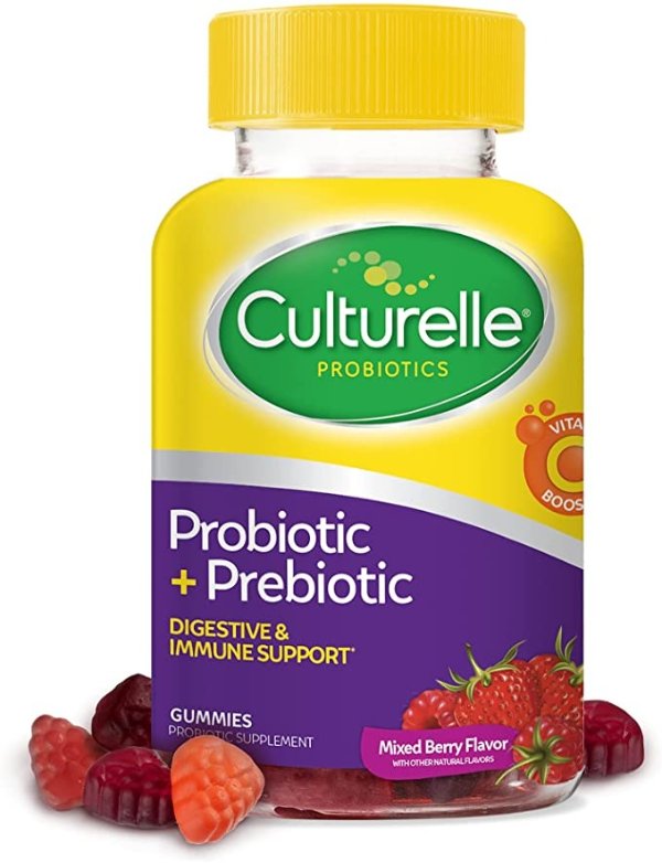 Daily Probiotic Gummies for Men and Women, Probiotic + Prebiotic with Vitamin C Boost, Digestive + Immune Support*, Gluten Free, Mixed Berry Flavor, 52 Count