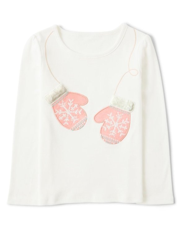 Girls Long Sleeve Embroidered Mittens Top - Snow Princess