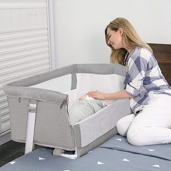 Baby Bassinet,RONBEI Bedside Sleeper,Baby Bed to Bed,Babies Crib Bed, Adjustable Portable Bed for Infant/Baby Boy/Baby Girl/Newborn (Light Grey)