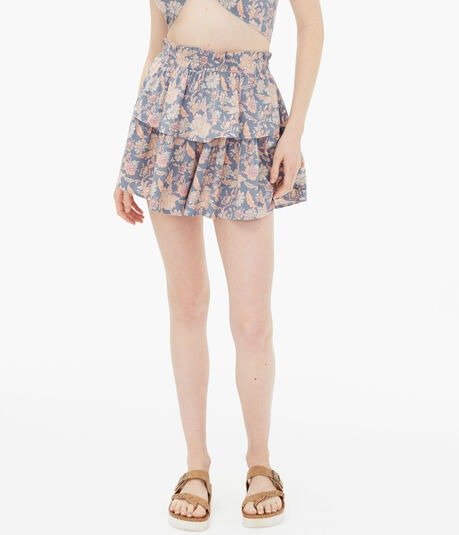 Floral High-Waisted Ruffle Skirt***