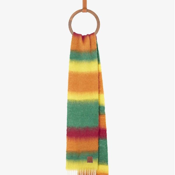 Anagram logo patch striped mohair wool blend scarf
