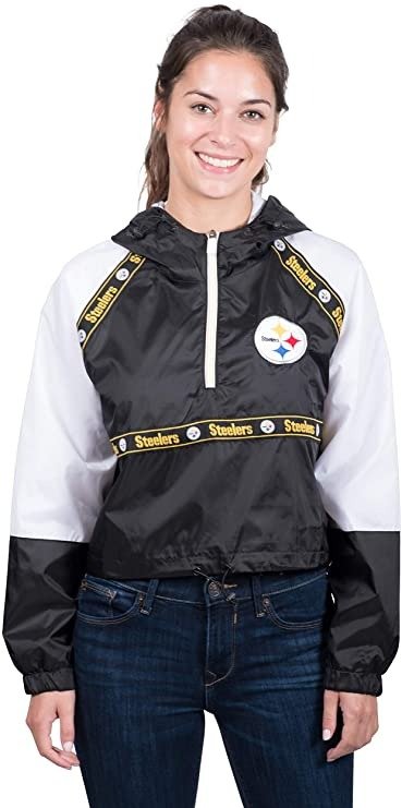 Game NFL Pittsburgh Steelers Womenss Quarter Zip Hoodie Windbreaker Play Action Jacket, Team Color, X-Large