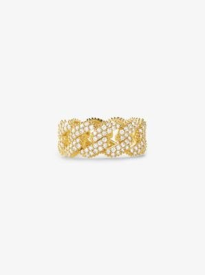 Precious Metal-Plated Sterling Silver Pave Curb Link Ring