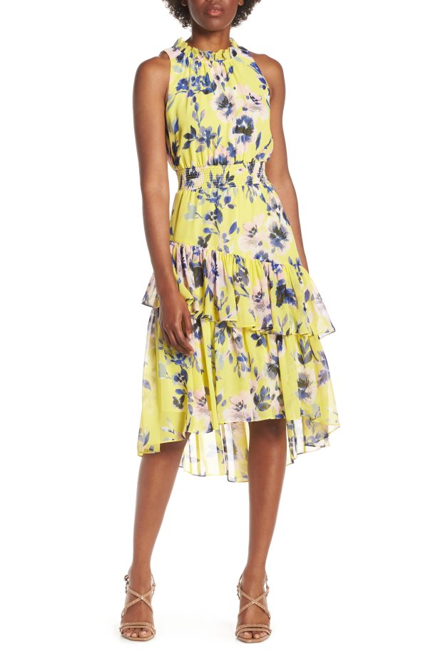 Floral Asymmetric Tiered Dress