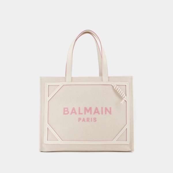 B-Army Medium Tote Bag - Balmain - Cream/Pink - Canva