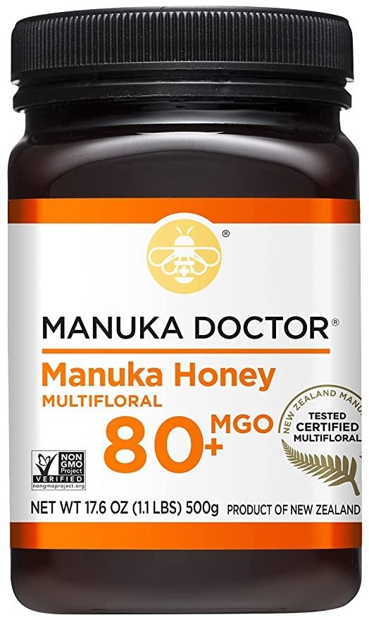 - MGO 80+ Manuka Honey Multifloral, 100% Pure New Zealand Honey. Certified. Guaranteed. RAW. Non-GMO (17.6 oz)