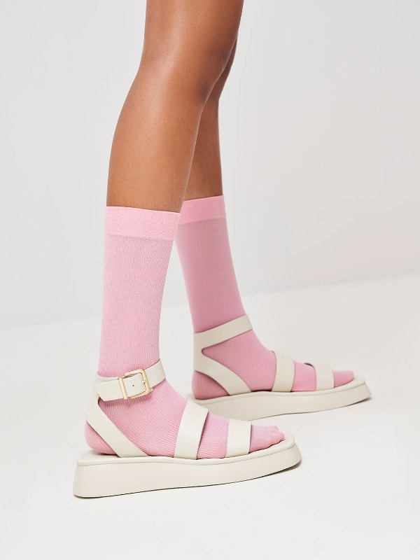 Chalk Square Toe Ankle-Strap Sandals | CHARLES &amp; KEITH