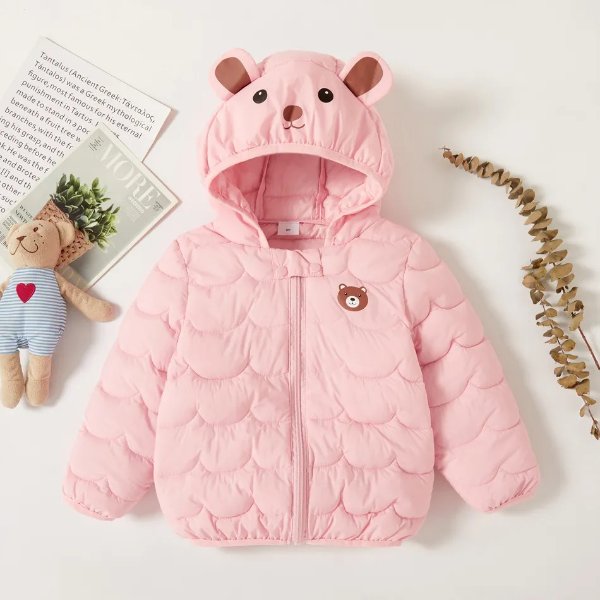 Toddler Girl Bear Pattern Ear Design Hooded Coat