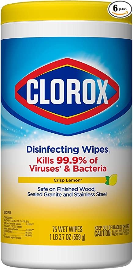 Disinfecting Wipes, Bleach Free Cleaning Wipes - Crisp Lemon, 75 Count Each (Pack of 6)
