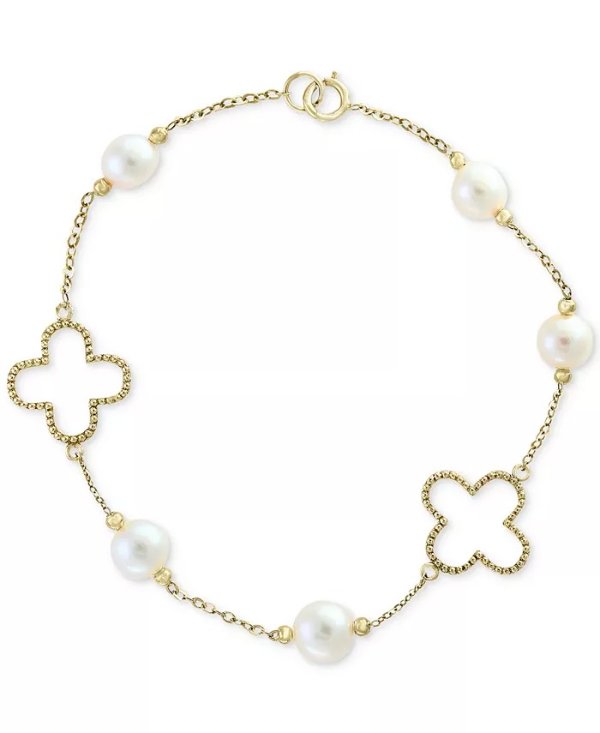 Pearl by EFFY® White Cultured Freshwater Pearl (6mm) Flower Bracelet in 14k Gold