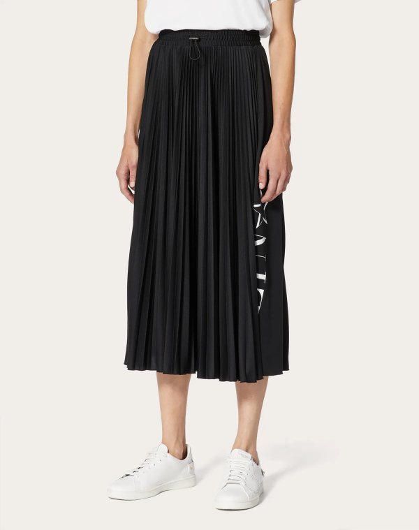 Pleated Jersey Skirt with VLTNSTAR Print for Woman | Valentino Online Boutique