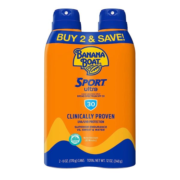 Sport Sunscreen Spray, SPF 30, Reef Safe, 6 ounces (Pack of 2)