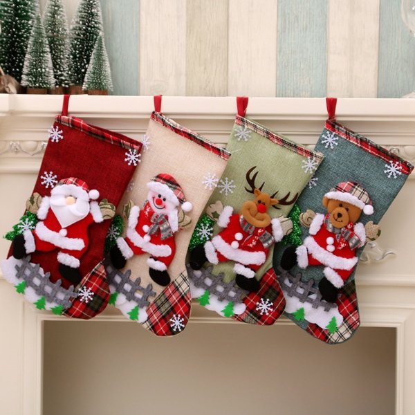 31*19cm Cute Linen Large Christmas Socks, Christmas Decorations, Gift Bag, Goodie Bag, Goody Bag | 30% Off Coupon For All New Users. | Temu