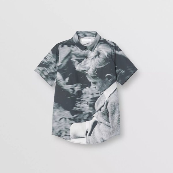 Short-sleeve Vintage Photo Print Cotton Shirt
