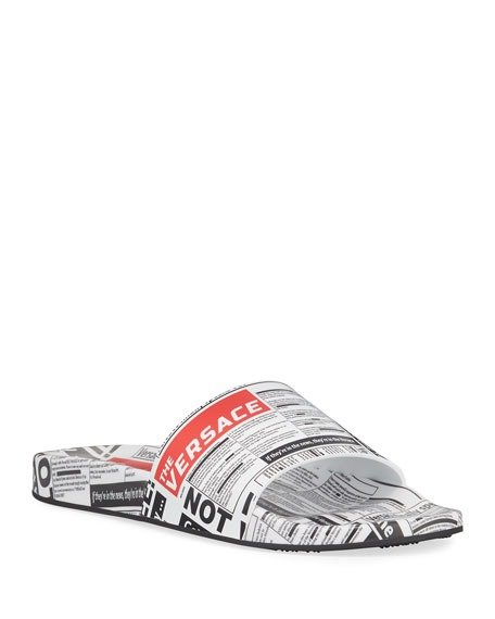 Men's Tabloid Print Slide Sandals