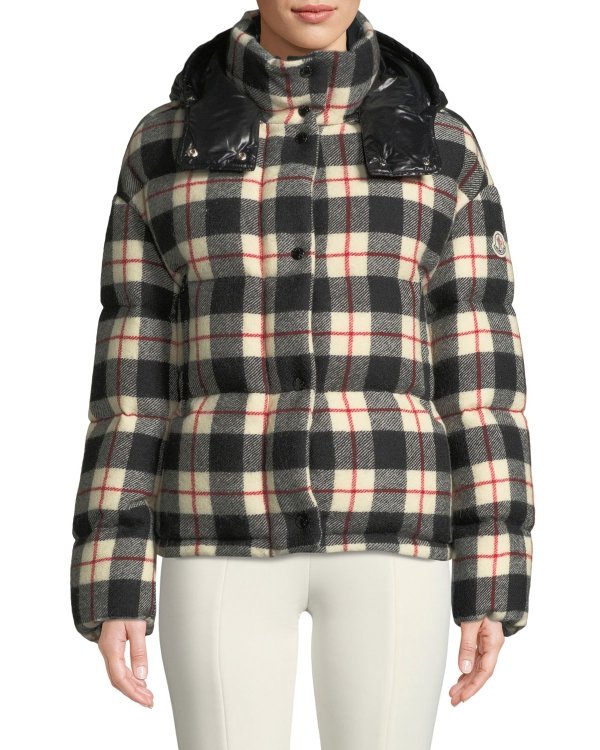 Caille Plaid Puffer Coat w/ Removable Hood