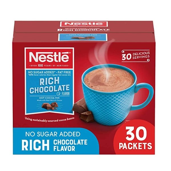 Hot Chocolate Packets, Hot Cocoa Mix, Sugar Free and Fat Free, 30 Count (0.28 oz Each)