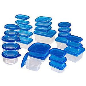 Trademark 54 Piece Plastic Food Container Set With Air Tight Lids, Blue/Clear